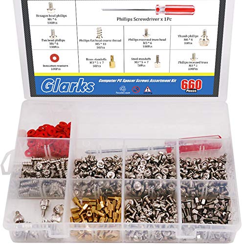 Glarks 660-Pieces Phillips Head Computer PC Spacer Screws Assortment Kit for Hard Drive Computer Case Motherboard fan power graphics (Extra: Phillips Screwdriver) von Glarks
