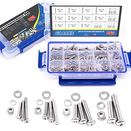 Glarks 705 Stück M3 M4 M5 Edelstahl Kreuzschlitz Flachkopfschrauben Muttern und Flachdichtung Federscheiben Sortiment Kit Glarks 705 Stück M3 M4 M5 Edelstahl Kreuzschlitz Flachkopfschrauben Muttern und Flachdichtung Federscheiben Sortiment Kit von Glarks