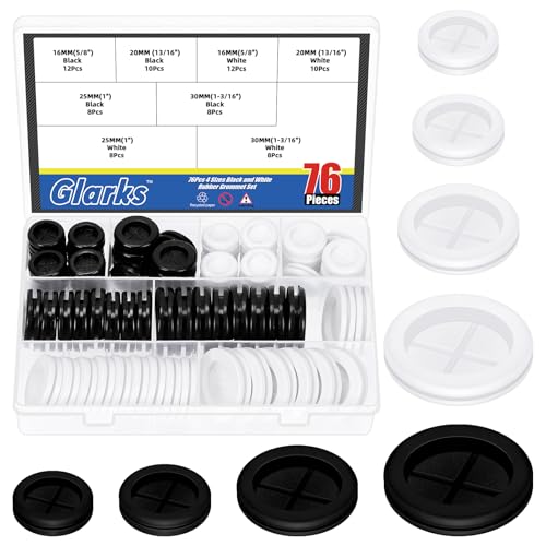 Glarks 76pcs 16mm 20mm 25mm 30mm Schwarz und Weiß Gummitülle Set, doppelseitige runde Gummilochstopfen geschlossene Firewall Loch Plug Gummidichtung für Drahtschutz Glarks 76pcs 16mm 20mm 25mm 30mm Schwarz und Weiß Gummitülle Set, doppelseitige runde Gummilochstopfen geschlossene Firewall Loch Plug Gummidichtung für Drahtschutz von Glarks