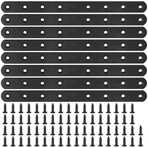 Glarks 8 Sets 250 mm flache gerade Eckstreben, schwarze Metallverbindungsplatte mit 70 Schrauben für Holzmöbel (250 x 20 x 3 mm) von Glarks