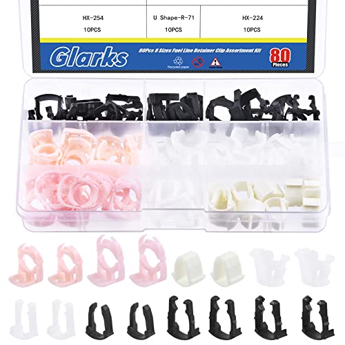 Glarks 80 Stück 3/8 Zoll, 5/16 Zoll, 8 Größen, Kraftstoffleitungshalter-Clips, Sortiment, Nylon-Kraftstoffleitungs-Halteclips, Auto-Clips, Ersatz-Set, kompatibel mit Ford GM, 80 Stück Glarks 80 Stück 3/8 Zoll, 5/16 Zoll, 8 Größen, Kraftstoffleitungshalter-Clips, Sortiment, Nylon-Kraftstoffleitungs-Halteclips, Auto-Clips, Ersatz-Set, kompatibel mit Ford GM, 80 Stück von Glarks