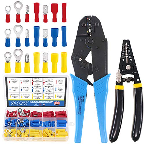 Glarks Professional Self-adjustable Ratchet Wire Crimping Pliers AWG 22-10 and a Wire Stripper Tool Set with 183Pcs Insulated Crimp Terminals Connectors Assortment Kit Glarks Professional Self-adjustable Ratchet Wire Crimping Pliers AWG 22-10 and a Wire Stripper Tool Set with 183Pcs Insulated Crimp Terminals Connectors Assortment Kit von Glarks