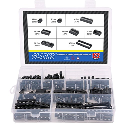 glarks 122pcs 2,54 mm Pitch DIP IC Sockets Lötversion Adapter Sortiment Kit (6/8/14/16/18/24/28/40 Pins) von Glarks