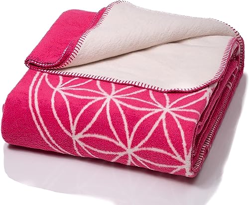 Glart Kuscheldecke Blume des Lebens pink-ecru XL, 150x200 cm, extra flauschig als Sofadecke Couchdecke, Yogadecke Wohndecke, Plüsch Sofaüberwurf von Glart