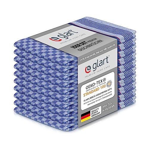 Glart 48GR 10er Set Premium Grubentücher, Geschirrtücher Küchentücher Geschirrhandtücher Küchenhandtücher, 100% Baumwolle OEKO-TEX, 45x90 cm, blau, vorgewaschen von Glart