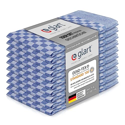 Glart 48SB 10er Set Geschirrtücher Küchentücher Geschirrhandtücher Küchenhandtücher, Vollzwirn, 50x70 cm, 100% Baumwolle OEKO-TEX, blau, vorgewaschen von Glart