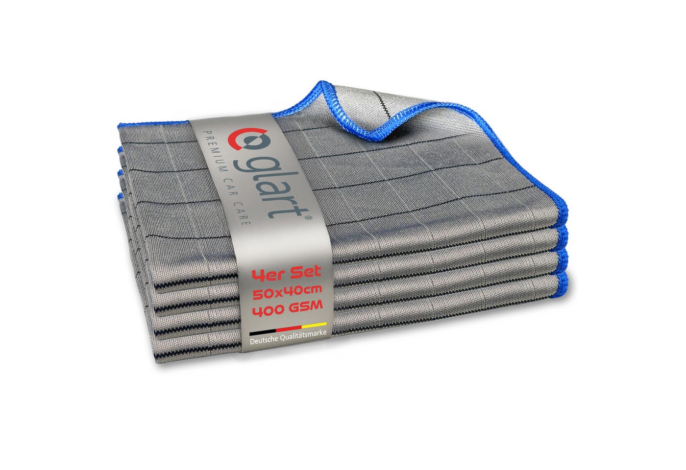 Glart 44C4B 4X Carbontücher Fensterputztücher Auto Glas fusselfrei 50x40cm Mikrofasertuch (98% PE/PA-Mehrkomponentenfaser, 2% PE, 40x50 cm) von Glart