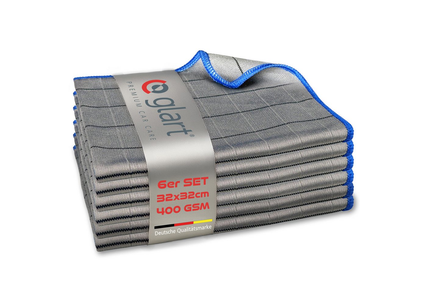 Glart 44C6B 6X Carbontücher Fensterputztücher Auto Glas fusselfrei 32x32cm Mikrofasertuch (98% PE/PA-Mehrkomponentenfaser, 2% PE, 32x32 cm) von Glart