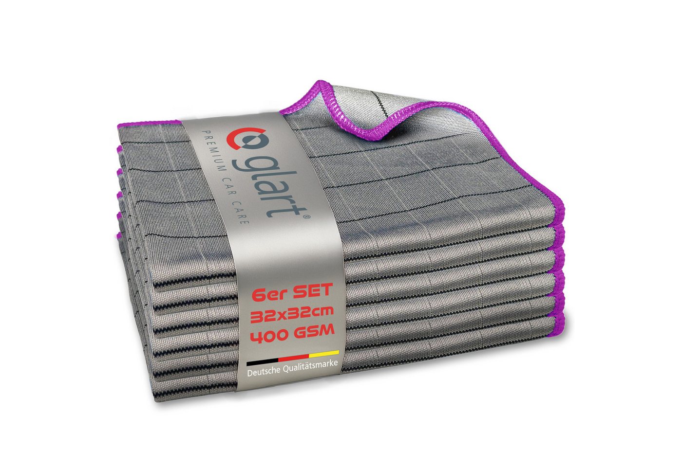 Glart 44C6P 6X Carbontücher Fensterputztücher Auto Glas fusselfrei 32x32cm Mikrofasertuch (98% PE/PA-Mehrkomponentenfaser, 2% PE, 32x32 cm) von Glart