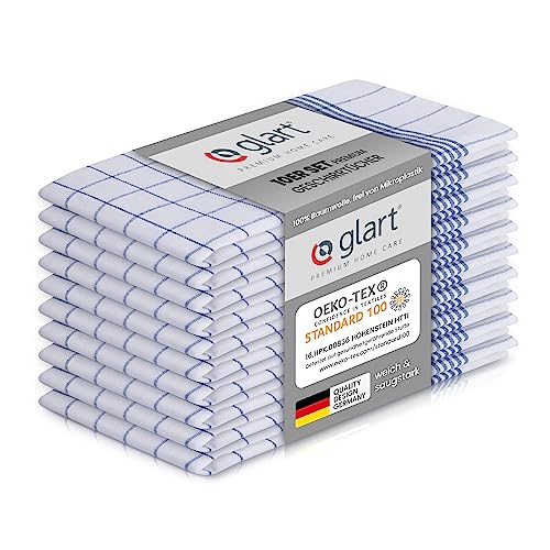 Glart 48KB2 10er Set Geschirrtücher Küchentücher Geschirrhandtücher Küchenhandtücher, 50x70 cm, 100% Baumwolle OEKO-TEX, blau kariert, vorgewaschen von Glart