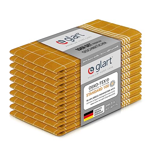 Glart 48YI2 10er Set Geschirrtücher Küchentücher, 50x70 cm, 100% Baumwolle OEKO-TEX Standard 100, gelb, vorgewaschen, Tücher für Küche und Abwasch von Glart