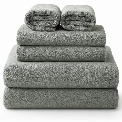 Glart 49M4G saugfähige Mikrofaser Handtücher in Premium Qualität. Trocknen Haut & Haare einfach nur durch Abtupfen. 6er Set, Farbe grau, 2 x 75x150 cm, 2 x 40x75 cm, 2 x 32x32 cm von Glart
