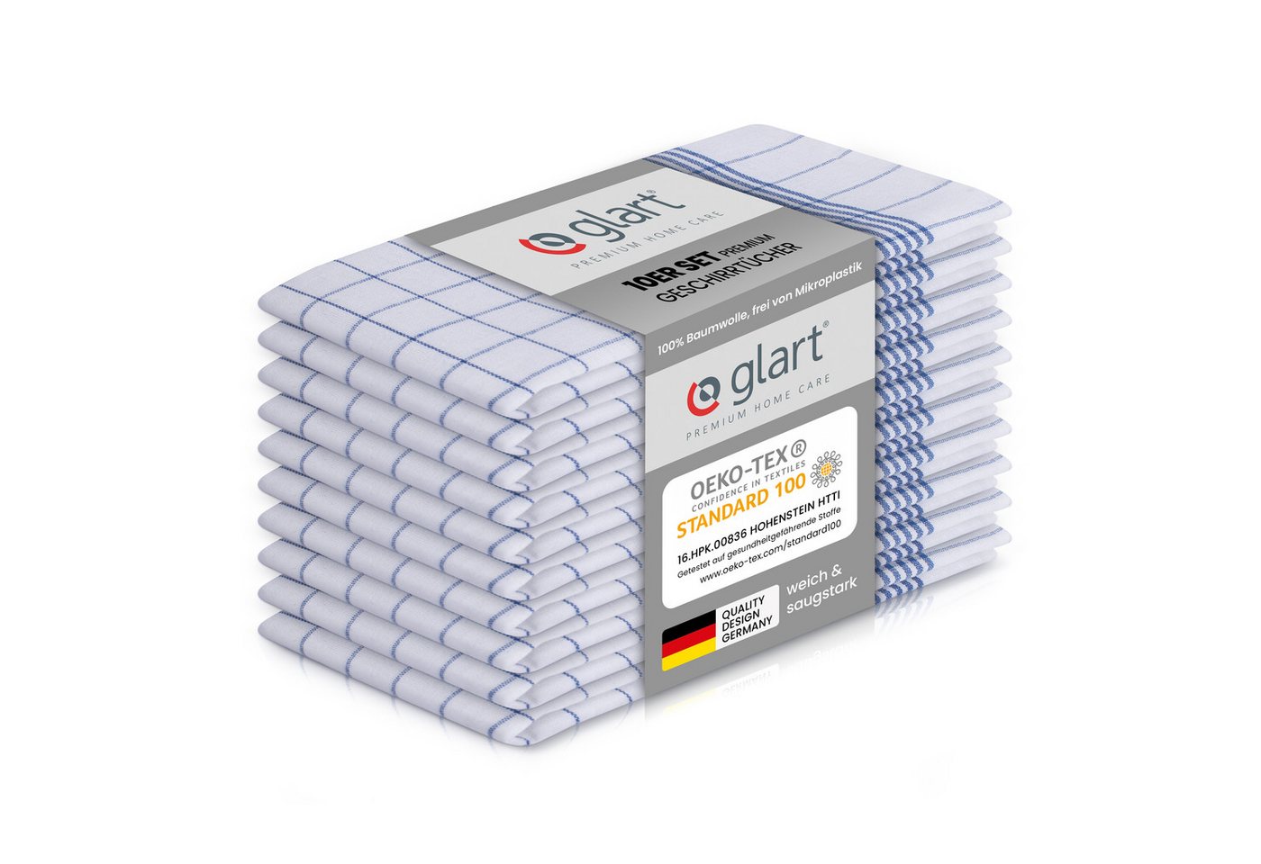 Glart Geschirrtuch 48KB2 10er Set Geschirrtücher Küchentücher 50x70 cm OEKO-TEX blau Karo von Glart