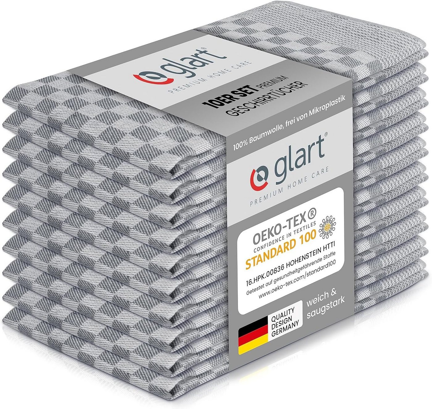 Glart Geschirrtuch 48SG 10er Set Geschirrtücher Küchentücher Vollzwirn 50x70 cm grau von Glart