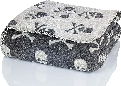 Glart Kuscheldecke Grau skulls XL 150x200 cm, weiche & warme Wolldecke extra flauschig als Sofadecke Couchdecke, kuschel Wohndecke, Plüsch Sofaüberwurf von Glart