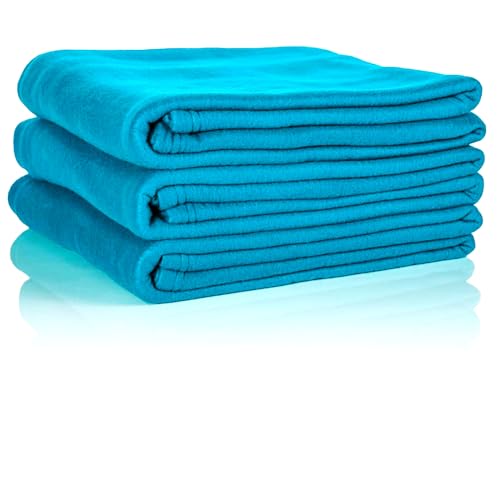 Glart Oeko-Tex Fleecedecken 3er Set in türkis, 130x160 cm, 200g/m2. Als Wohndecke, Sofadecke, Kuscheldecke, Sofaüberwurf oder Picknickdecke nutzbar von Glart