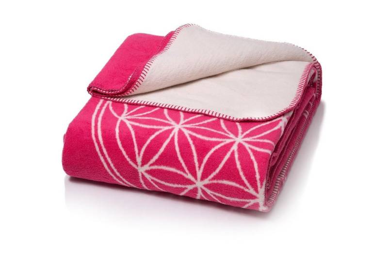Wolldecke J2BP Kuscheldecke Baumwolle, Blume des Lebens Pink-Ecru, 150x200cm, Glart von Glart