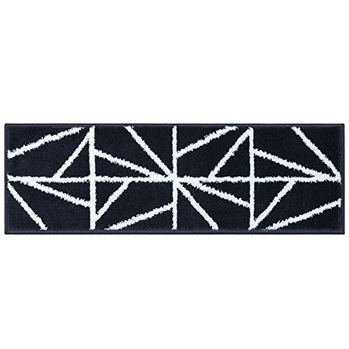 Glary Home 15er Set Stufenmatten 22cm x 71cm x 1.2cm Treppenteppich Selbstklebend / GH39A-WNVY (Dreiecksmuster, Weiß - Marineblau) von Glary