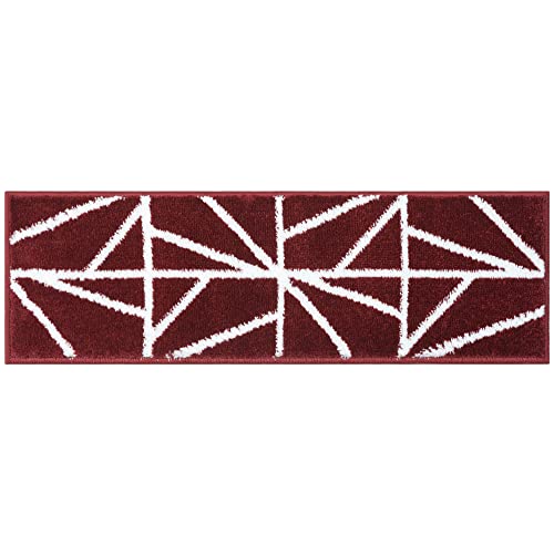 Glary Home 15er Set Stufenmatten 22cm x 71cm x 1.2cm Treppenteppich Selbstklebend / GH39A-WR (Dreiecksmuster, Weiß - Rot) von Glary