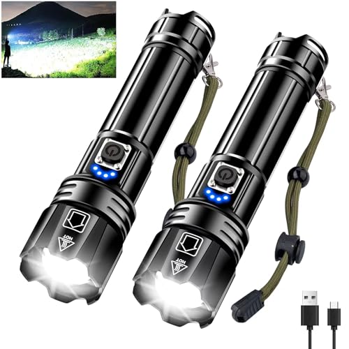 Glarylight Aufladbare LED Taschenlampe 250000 Lumen, LED Taschenlampe Extrem Hell XHP70.2 mit 5 Modi & Zoomable & IPX7 wasserdicht, Taktische Taschenlampen für Camping, Wandern, Notfälle (2 Pack) von Glarylight