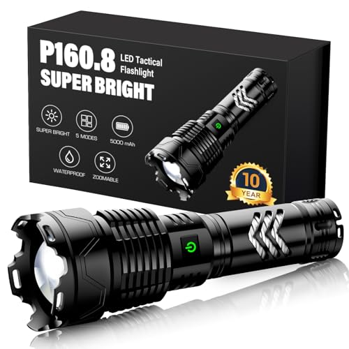 Glarylight Taschenlampe LED Aufladbar 500000 Lumen, LED Taschenlampe Extrem Hell XHP160.8, Taktische Taschenlampen Batteriebetrieben 6 Modi IPX7 Wasserdicht für Camping Notfall von Glarylight