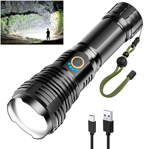Glarylight Taschenlampe LED Aufladbar 600000 Lumen, LED Taschenlampen Extrem Hell XHP70.2 Taschenlampen Akku USB, Starke Taschenlampe IPX7 Wasserdicht, Zoombar Flashlight für Outdoor NotfäLle von Glarylight