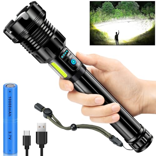 Glarylight Taschenlampe Led Aufladbar, 500000 Lumens Led Taschenlampe Extrem Hell, USB Taktische Taschenlampen mit 9 Lichtmodi, Zoombar, IPX7 Wasserdicht Flashlight für Notfälle Camping von Glarylight