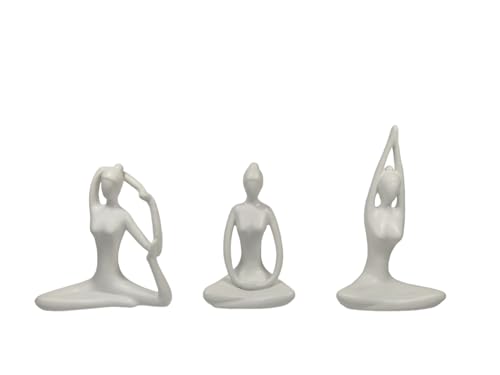 Glas Art handmade 3er Set aus schönen Yoga Figuren Dekofigur für Yoga Pilates Meditation Wohnzimmer Esszimmer (Weiß, 15x18cm) von Glas Art handmade