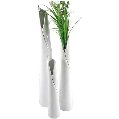 GlasArt Blumenvase Vase Pure White Schlank weiß schlicht edel 30-50cm hoch, Wohnzimmer Fensterbank, Keramik (30x6 cm) von Glas Art handmade