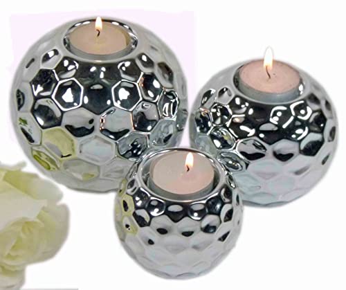 2er Set Kerzenhalter Teelichthalter Leuchter Bubbles' Silber rund Höhe: 8cm-12cm (8cm) von Glas Art