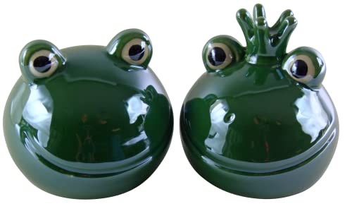 Dekofigur Fridolin Froschkopf Froschkönig DREI Farben + Größen Frühling Sommer (12cm x 10cm, 2er Set Waldgrün) von Glas Art
