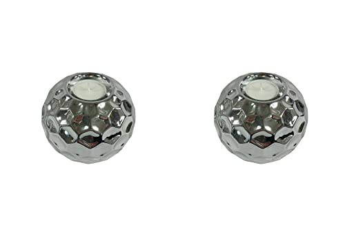 Kerzenhalter 2er Set Teelichthalter Leuchter Bubbles' Silber rund Höhe: 8cm-12cm (12cm) von Glas Art