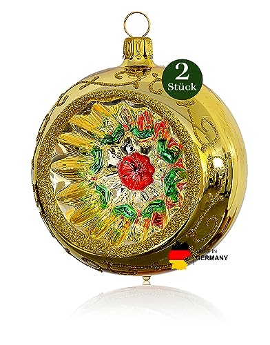 Thüringer Weihnacht 52-077 Christbaumkugel mit Reflex, 8 cm, Gold, Reflex bunt, 2 Stück Thüringer Weihnacht 52-077 Christbaumkugel mit Reflex, 8 cm, Gold, Reflex bunt, 2 Stück von Glas-Bartholmes