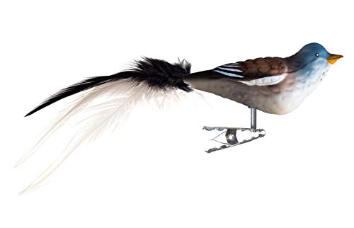 Birds of Glass® Glas-Vogel, Schneefink mit Naturfeder, Glasschmuck Made in Germany aus eigener Herstellung, deko Vogel mit Clip, Glasvogel, echter Lauschaer Christbaumschmuck, für den Innenbereich von Glas-Bartholmes