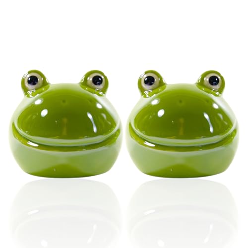 Dekofigur Fridolin Froschkopf Froschkönig DREI Farben + Größen Frühling Sommer (9cm x 8cm, 2er Set Grasgrün) von GlasArt