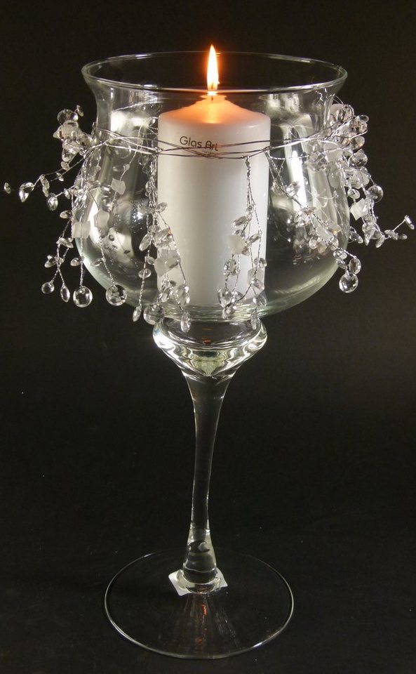 GlasArt Deko-Glas Windlicht Vase Dekovase 'Athena' Klarglas Pokal Kelch 38cm hoch Ø16cm + passender Dekokette (Deko-Set, Deko-Set aus zwei Teilen), Vielseitiges Gefäß von GlasArt