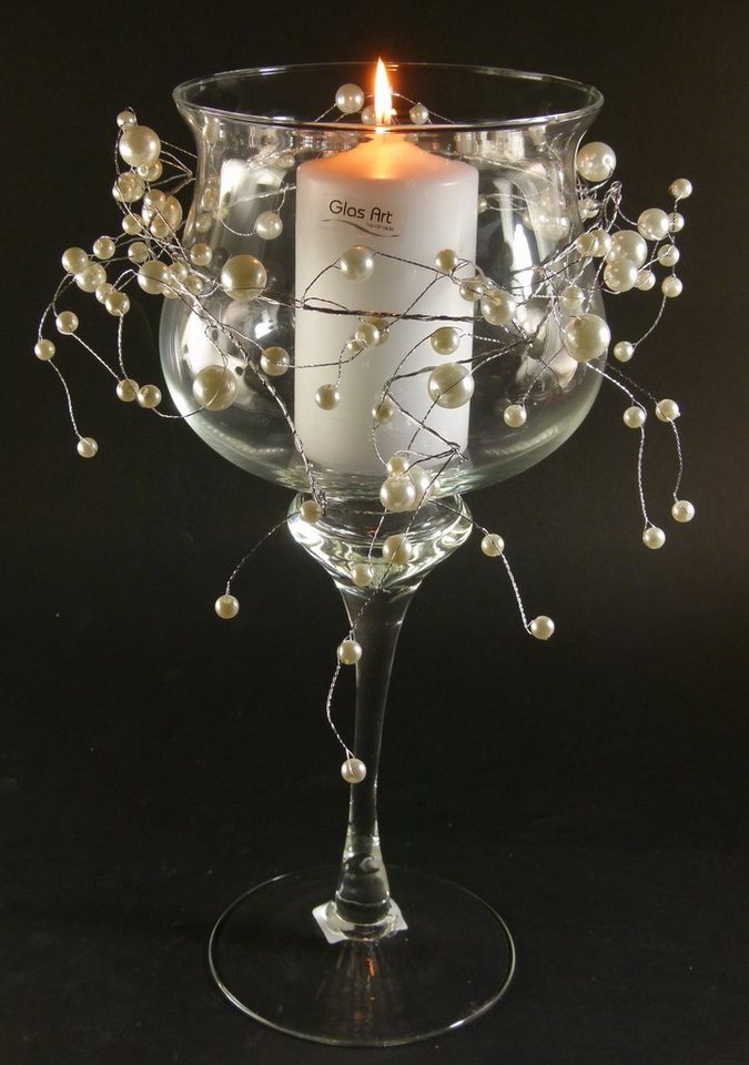 GlasArt Deko-Glas Windlicht Vase Dekovase 'Athena' Klarglas Pokal Kelch 38cm hoch Ø16cm + passender Dekokette (Deko-Set, Deko-Set aus zwei Teilen), Vielseitiges Gefäß von GlasArt