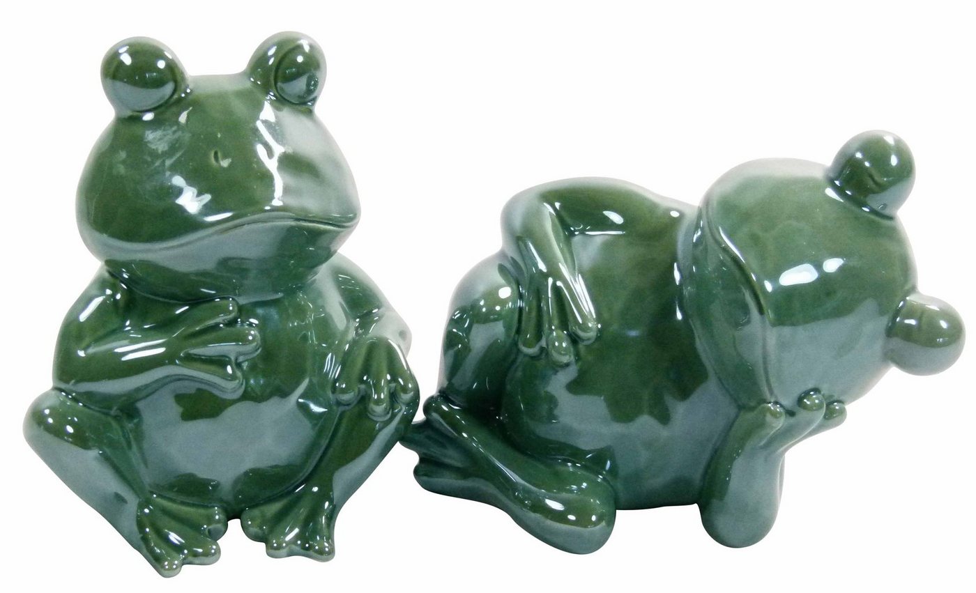 GlasArt Dekoobjekt 2er Set Dekofigur Frosch Gartenfigur Keramik 14,5x12,5 cm Jadegrün von GlasArt