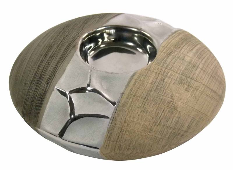 GlasArt Kerzenhalter Keramik Kerzenhalter Leuchter Teelicht Diskus Braun Natur 14x6,5cm von GlasArt