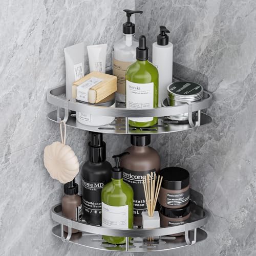 GlasFlength Duschablage Ohne Bohren Ecke, 2 Stück Badezimmer Organizer Selbstklebend Badregal Rostfrei Bad Regal mit 4 Haken Ablage Dusche Eckregal Duschkorb Ohne Bohren für Bad Küchen GlasFlength Duschablage Ohne Bohren Ecke, 2 Stück Badezimmer Organizer Selbstklebend Badregal Rostfrei Bad Regal mit 4 Haken Ablage Dusche Eckregal Duschkorb Ohne Bohren für Bad Küchen von GlasFlength