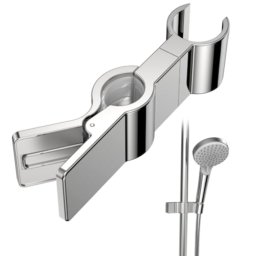 GlasFlength Duschkopfhalterung Metall für Duschstange 15-28 mm, Verstellbar Duschhalterung ohne Bohren Brausehalter Universal Handbrause Halterung 45° Drehbar Duschkopfhalter (Verchromt, Silber) von GlasFlength