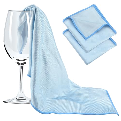 GlasFlength Glaspoliertuch Poliertuch 3 Stück, Poliertücher Glas 40x60cm Mikrofaser Fenstertuch Streifenfrei Fusselfreies Tücher Spiegeltuch Putzlappen Gläser Mikrofasertücher Glastuch (Blau) von GlasFlength