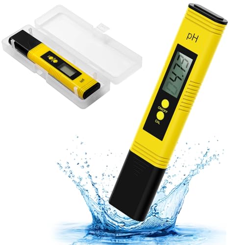 GlasFlength PH Messgerät, Digital PH Wert Messgerät mit Kalibrierpulver 0.00-14.00 Messbereich ±0.01pH Hohe Genauigkeit Wasserqualität Tester mit LCD Display für Trinkwasser Pool Aquarium (Gelb) von GlasFlength