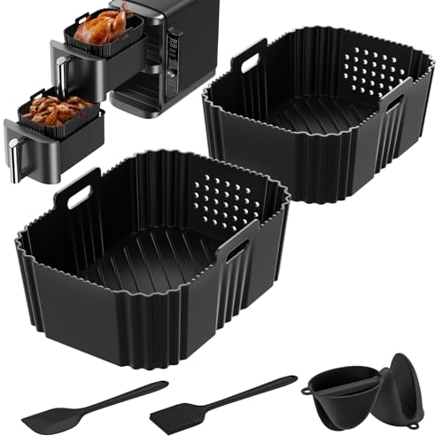 GlasFlength Silikonform Heißluftfritteuse für Dual Zone Air Fryer, 2 Stück Airfryer Silikonform Wiederverwendbar Heißluftfritteuse Zubehör für Ninja SL400EU/SL400UK, AF400EU/AF451EU9.5L von GlasFlength