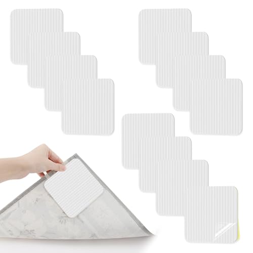 GlasFlength Teppich Antirutschunterlage, 12 Stück Antirutschmatte für Teppich Vacuum Tech Anti Rutsch Teppichunterlage Antirutsch Teppichstopper Anti-Curling Teppichgreifer Antirutschmatte Pads (Weiß) von GlasFlength