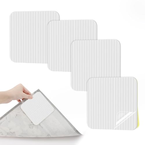 GlasFlength Teppich Antirutschunterlage, 4 Stück Antirutschmatte für Teppich Vacuum Tech Anti Rutsch Teppichunterlage Antirutsch Teppichstopper Anti-Curling Teppichgreifer Antirutschmatte Pads (Weiß) von GlasFlength
