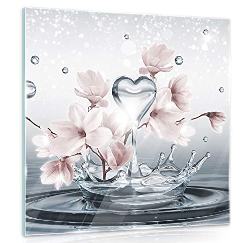 Forwall Glasbild Bilder Magnolie 30cm x 30cm - Glas Bilder Wandbild aus Glas Glaswandbild Kunstdruck modern Wandbilder Wanddekoration Design Wand Bild - Blumen Wassertropfen Herz GT10163G2 von Glasbild Consalnet