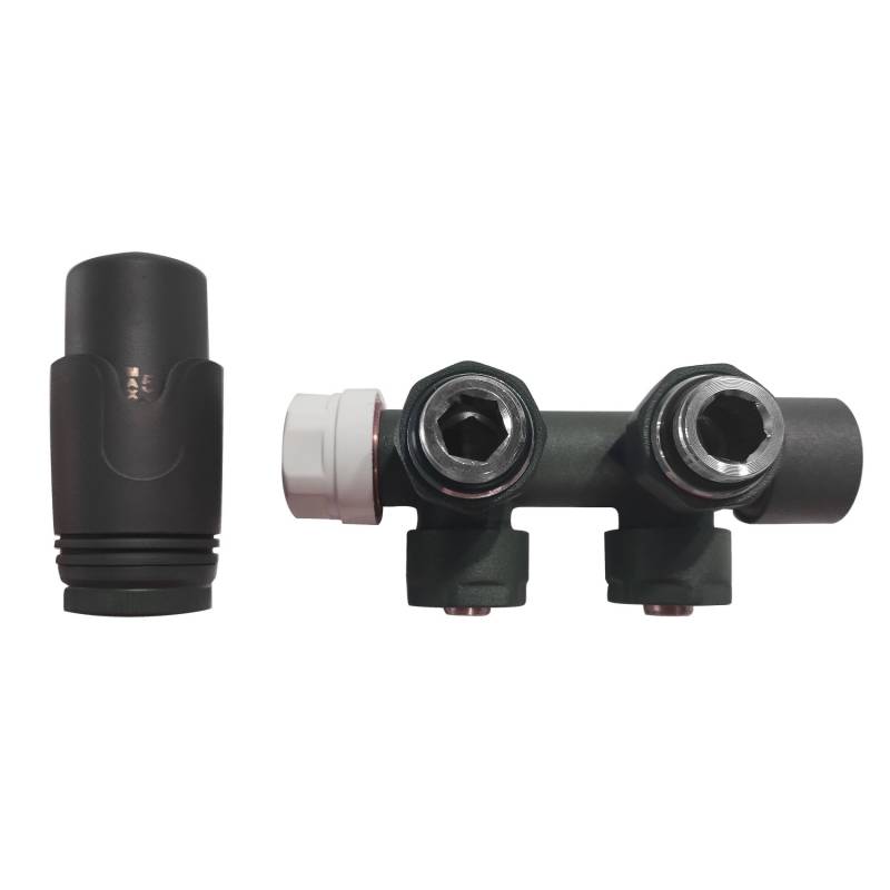 Glasdeals Eck-Anschlussgarnitur inkl. Thermostat in Grau Mittelanschluss 7581 von Glasdeals