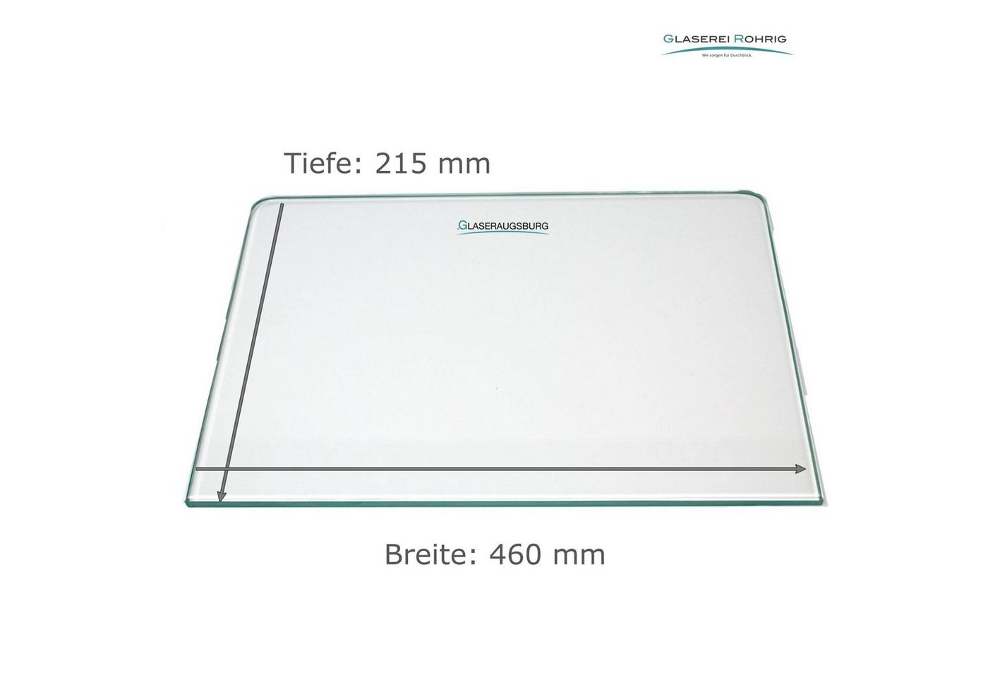 Glaserei Rohrig Einlegeboden Kühlschrank - Klarglas 4 mm (89,96 EUR/qm) - 2 Rundecken - Viele Maße! von Glaserei Rohrig