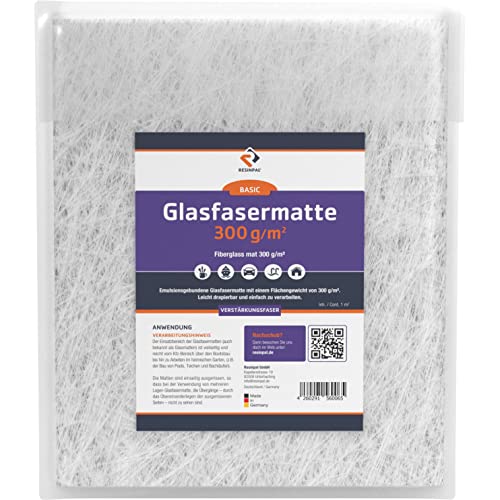 Glasmatte 1 m² | Verstärkungsfaser für Polyesterharz und Epoxidharz | Glasfasermatte 300 g/m² | Glasmatte 1 m² | Verstärkungsfaser für Polyesterharz und Epoxidharz | Glasfasermatte 300 g/m² | von RESINPAL